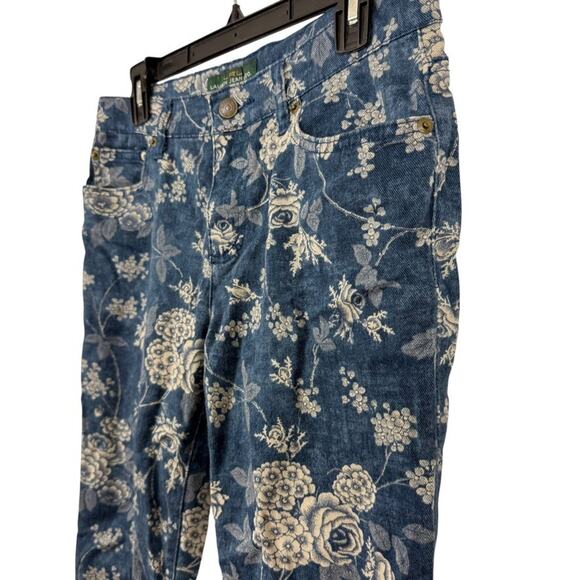 Lauren Ralph Lauren Stretch Cotton Floral Blue Jeans Mid Rise Straight Leg sz 6 - Picture 10 of 16